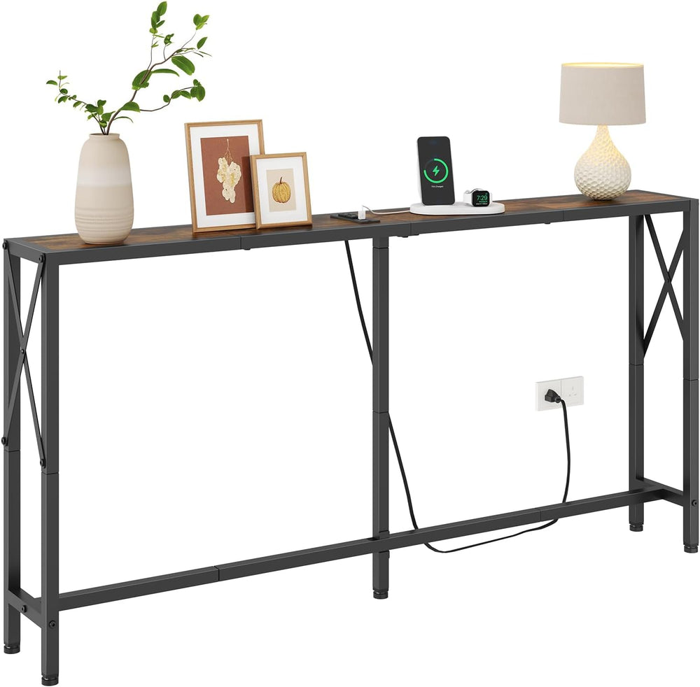 Gewudraw Narrow Console Table - 55.1" Sofa Table Behind Couch with Socke...