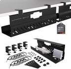 Under Desk Cable Management Tray no Drill – Wire Management - Cord Organizer – Huge Load Capacity – Under Desk Cable Tray no Drill (Black, 2 Pieces Set)