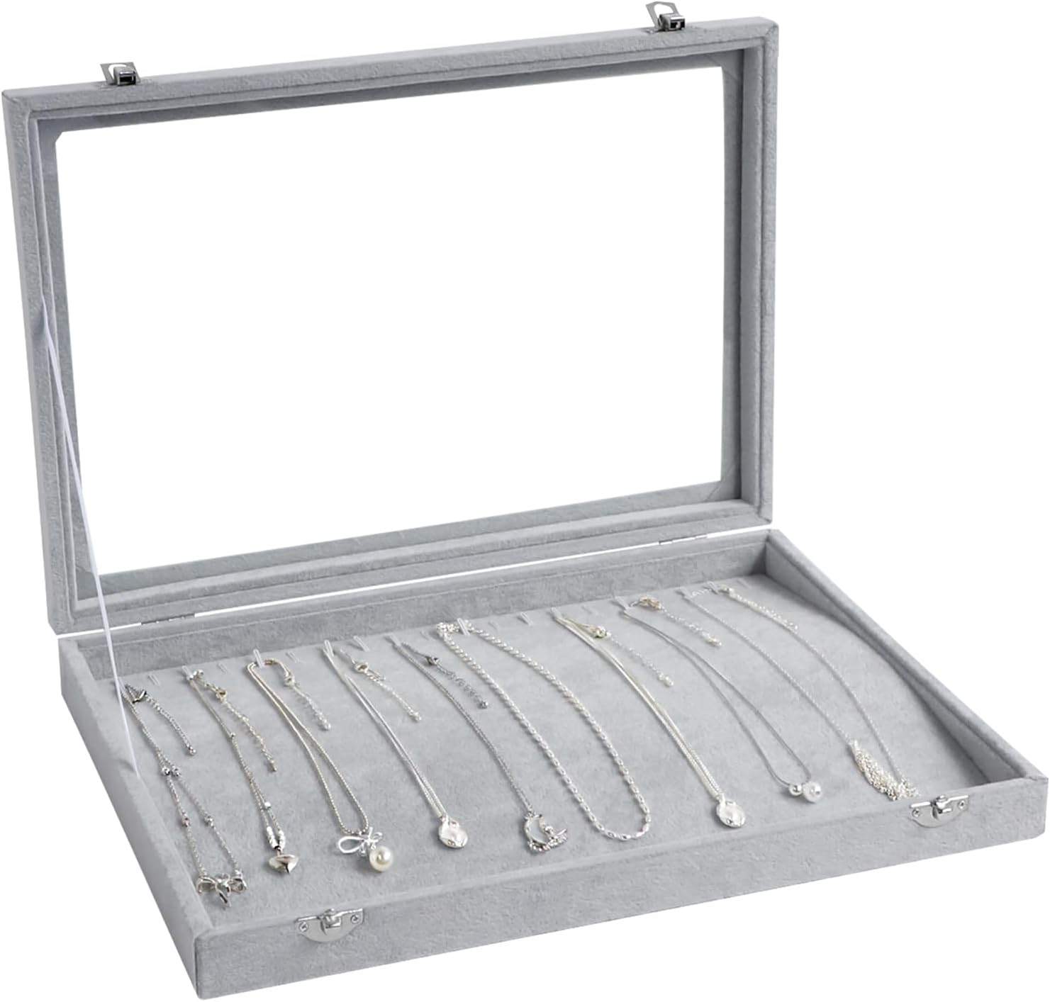 Wudygirl 20 Hooks Necklace Organizer Velvet Jewelry Organizer Showcase for Necklaces Jewelry Box Stackable Glass Top Lockable (Necklace Organizer)