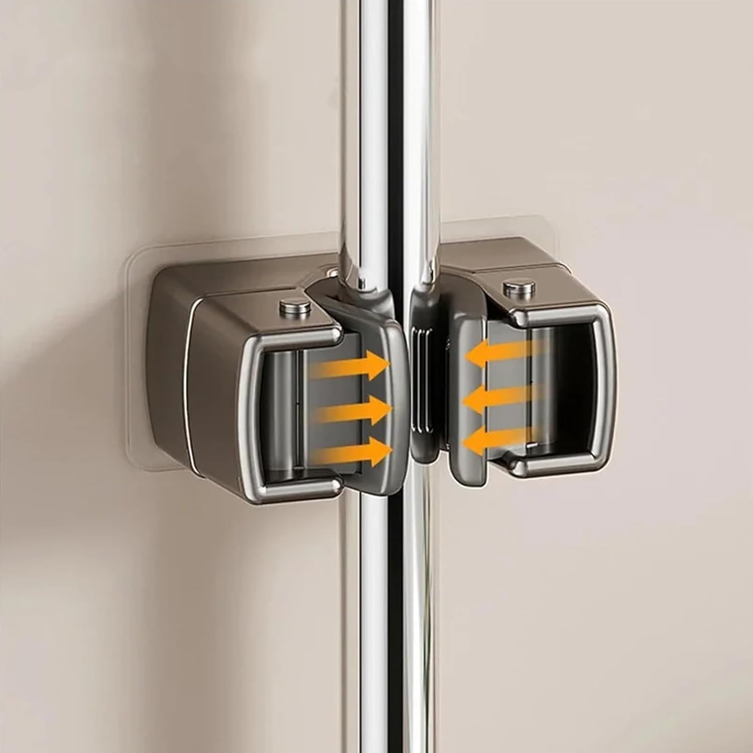 4 Pack Heavy Duty Mop Holder Wall Mount, Strong Adhesive Hanger for Broom Closet Organizer, Space Saving Utility Hooks for Bathroom Kitchen Garage Storage