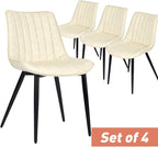 4 PCS Faux Leather Dining Chairs, Mid Century Modern Leisure Upholstered Chair with Metal Legs for Kitchen Living Room Beige