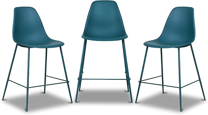 Poly & BARK Isla Bar Stools Set of 3 – Counter Height Bar Stool for Kitchen – Set of Counter Stools – Indoor/Outdoor Barstools – Modern Kitchen Bar Stools - Ocean Teal