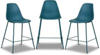 Poly & BARK Isla Bar Stools Set of 3 – Counter Height Bar Stool for Kitchen – Set of Counter Stools – Indoor/Outdoor Barstools – Modern Kitchen Bar Stools - Ocean Teal