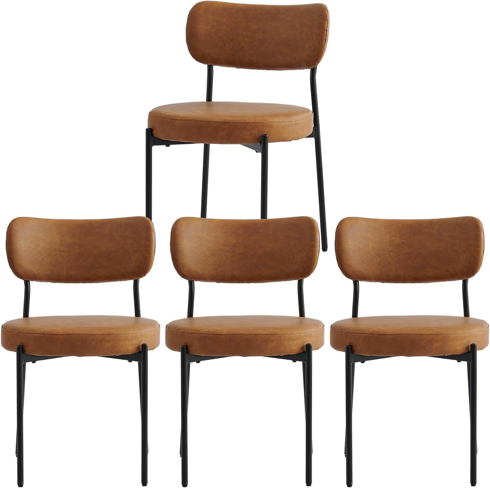 Brown Dining Chairs Set of 2, Upholstered Leather Chairs with Metal Legs, Mid...