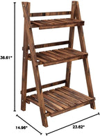 Yaheetech Wooden Plant Stand, 3 Tier Plant Stand, Foldable Ladder Shelves | Ladder Plant Stand & Outdoor Plant Shelf with Wall-Leaning Design for Living Room, Bedroom, Balcony or Patio; Simple Assembly