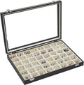 Stratalife 48 Grid Earring Organizer, Jewelry Holder Organizer with Lid | PU Leather Storage Box for Earring, Ring, Studs and Trinkets, Soft Velvet Drawer Organizer for Women, Dustproof, Beige Black