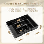 1 PC Acrylic Desk Drawer Organizer 2 Inch Height Expandable Drawer Organizer Trays with 8 Adjustable Compartments Desk Accessories for Makeup Silverware Office Bathroom(Black,Classic)