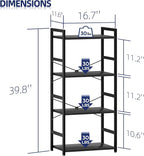 NUMENN 4 Tier Small Bookshelf, Industrial Bookcase Shelf Storage Organizer, Modern Book Shelf for Bedroom, Living Room and Home Office, Black