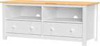 Handcrafted Solid Oak TV Stand Entertainment Center - Elegant White/Pine Media Console with Spacious Storage Drawers & Open Shelves - Sturdy Wood Cabinet Fits TVs up to 55 Inches