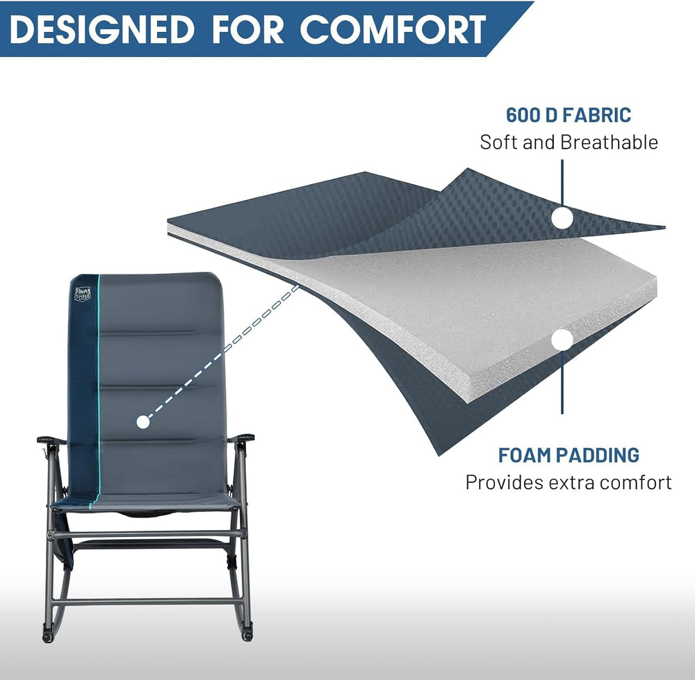 Timber Ridge Oversized Folding Rocking Camping Chair, Padded Outdoor Rocker w...