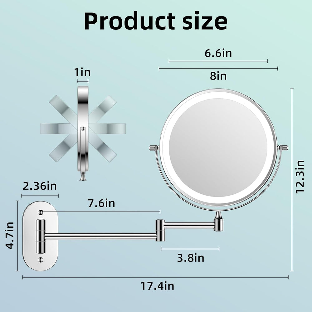FUNTOUCH 5000mAh Rechargeable Wall Mounted Lighted Makeup Mirror 1X30X