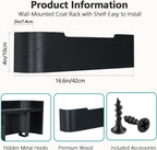 Coat Rack Wall Mount with Hidden Hooks Modern Key Holder Wood Entryway Hook with Shelf for Bedroom Kitchen Hallway Bathroom Designed for Hanging Coats Hats Bags Towels Dog Leashe(Black,4 Hooks)