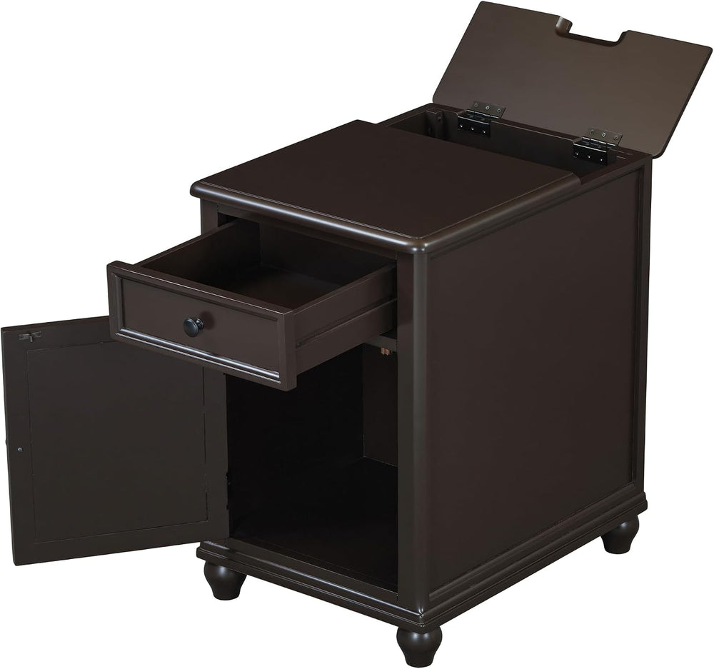 End Table with Solid Wood Legs, Side Table with USB Ports, 1 Storage Cabinet ...
