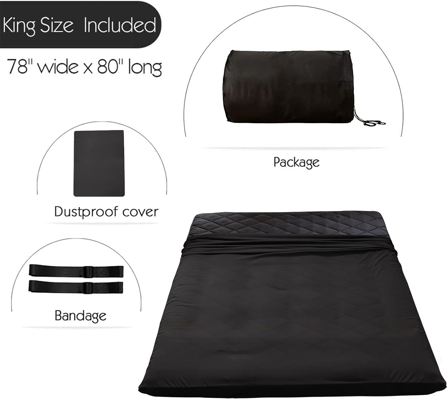 MAXYOYO Japanese Floor Futon Mattress King Size, Floor Futon for Adults, Roll Up Folding Mattress, Diamond Patterned Japanese Futon Mat, Black