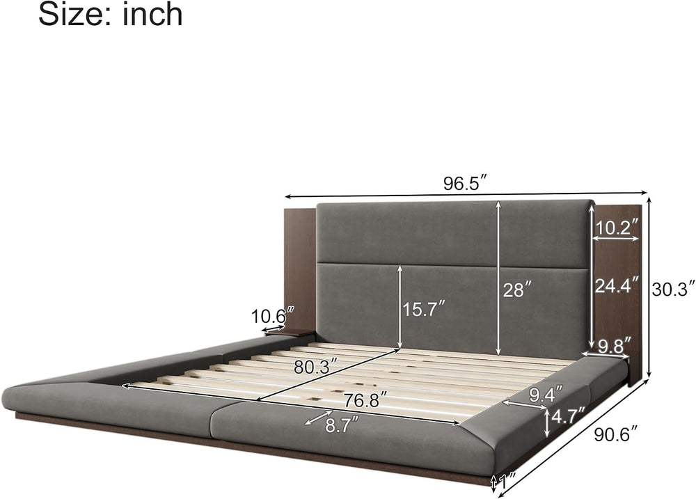 VilroCaz Modern King Size Upholstered Grounded Bed, Velvet Fabric Floor Uphol...