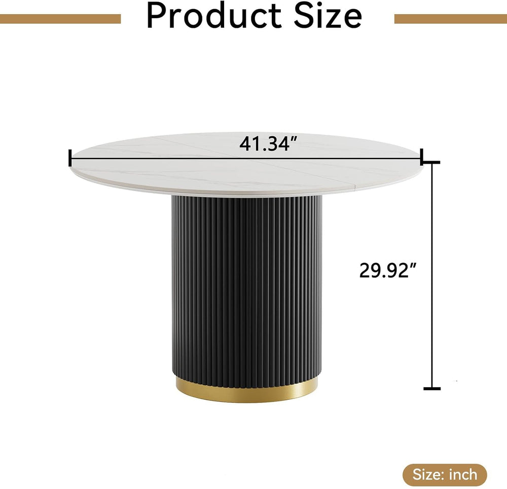 SSLine 41.3 in Round Sintered Stone Dining Table for 4 Fluted Pedestal Base |...
