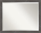 Amanti Art Grey Wall Mirror 25x31 Woodridge Rustic Grey Rectangle Bathroom Mirror for Wall Decor Living Room, Large Rustic Farmhouse Wood Frame, Hangs Horizonally and Vertically, Bathroom Decor