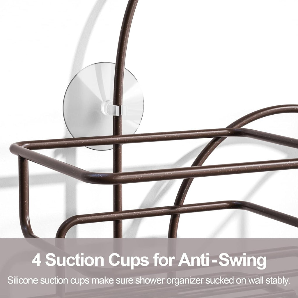 SRIWATANA Shower Caddy Organizer Hanging Over Head, Bathroom Shower Rack Hanger with Hooks for Razors - Bronze