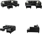 Sectional Couches for Living Room with Movable Chaise & Storage Ottoman - 97.5" Leather L Shaped Couches for Living Room Apartment, 4 Seat Home Furniture Modular Sectional Sofas, Black