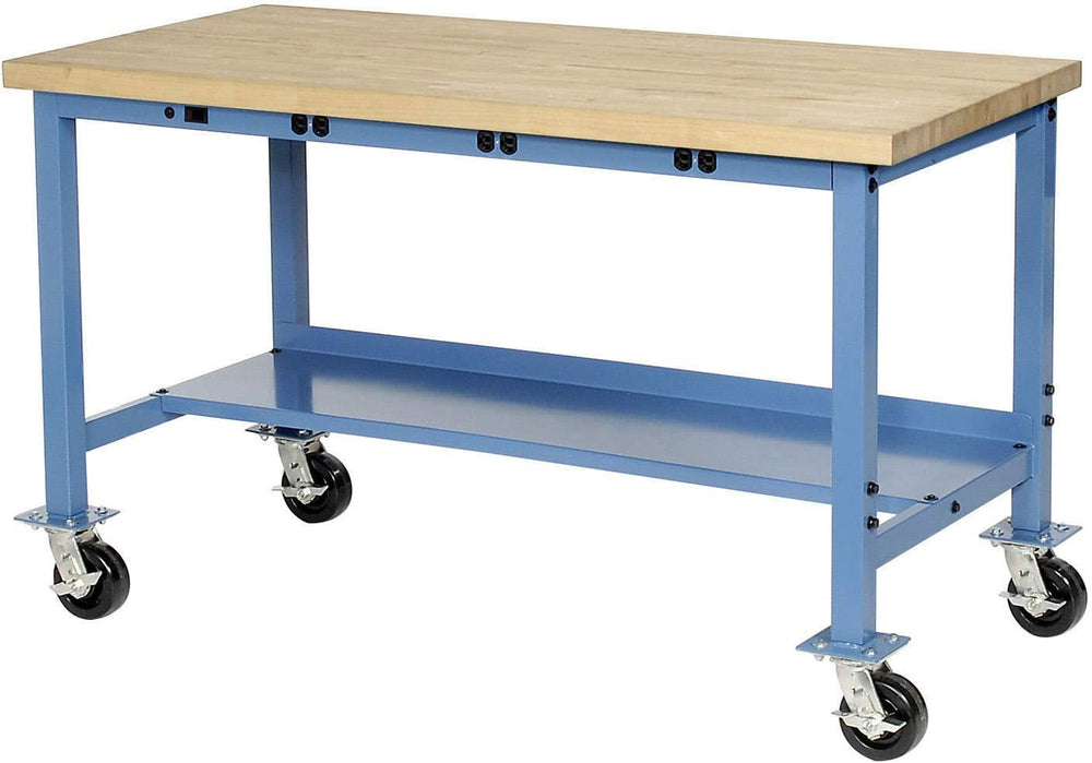 Global Industrial Mobile Workbench with Power Apron, Maple Block Square Edge,...