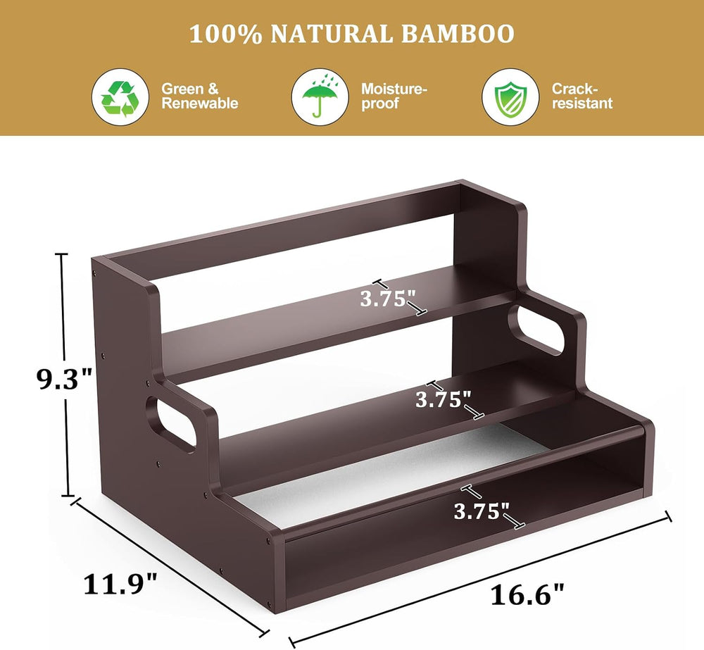 Bamboo Liquor Bottle Display Shelf, 3 Tier Coffee Syrup Rack Organizer, Count...