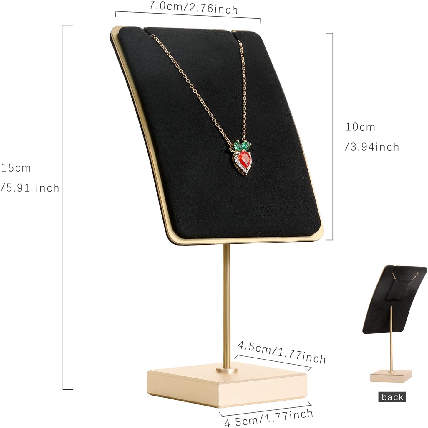 GemeShou Black velvet necklace stand, gold necklace hanger, small metal jewelry stand for earrings and necklaces【Black】