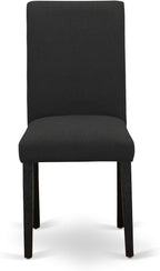 East West Furniture DMAB3-ABK-24 3 Piece Modern Dining Table Set Contains a Round Wooden Table with Dropleaf and 2 Black Color Linen Fabric Upholstered Chairs, 42x42 Inch, Wirebrushed Black