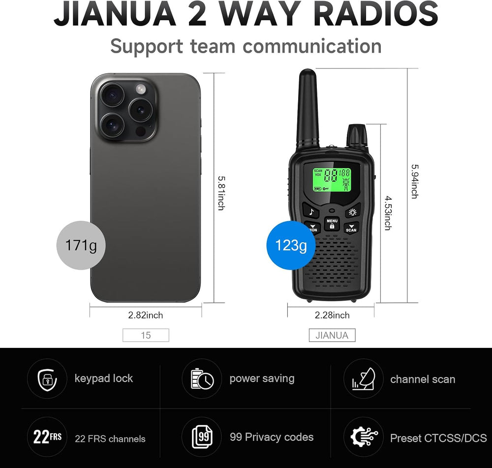 Walkie Talkies for Adults Long Range, Rechargeable 2 Way Radio, 2 Pack