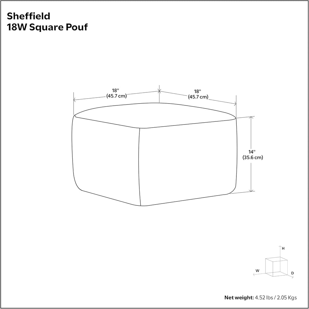 SIMPLIHOME Sheffield 18" Wide Square Genuine Leather Pouf in Brown | Dis...