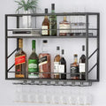 Wall Mounted Wine Rack with Glass Holder，Stylish Mini Floating Bar Shelves for Liquor Bottle Display in Dining Room, Kitchen, Living Room (47.2”W x 26”H x 7.8”D)