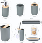 iMucci 9Pcs Grey Bathroom Accessories Set with Trash Can,Toilet Brush,Toothbrush Holder, Lotion Soap Dispenser, Soap Dish,Toothbrush Cup,Vanity Tray,Qtip Holder