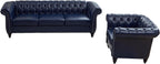 QHITTY 2 Piece Living Room Set, Chesterfield Sectional Sofa Chair Contemporary Upholstered Leather Loveseat Couch Sets for Living Room, Bedroom, Office (Blue)