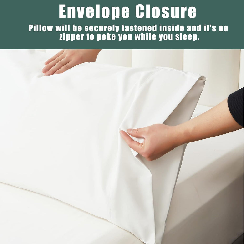 TELUS White Pillow Cases Queen Size 2 Pack, Bamboo Rayon Cooling Pillowcases with Envelope Closure, Cool & Breathable Pillow Cover for Hot Sleepers and Night Sweats, 20x30 inches