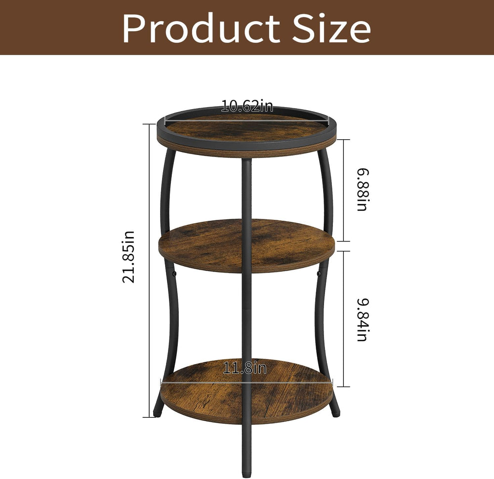YINMIT Small Round Side Table, 3 Tier Slim Waist End Table with Anti-Tip Edge...