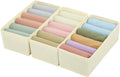 Qozary 3 Pack Sock Underwear Drawer Organizer Dividers, Non-Woven Fabric Collapsible Cabinet Closet Storage Boxes for Clothes, Socks, Lingerie, Underwear, Tie, Belt, Baby, Bedroom (Beige, 6 Cells)