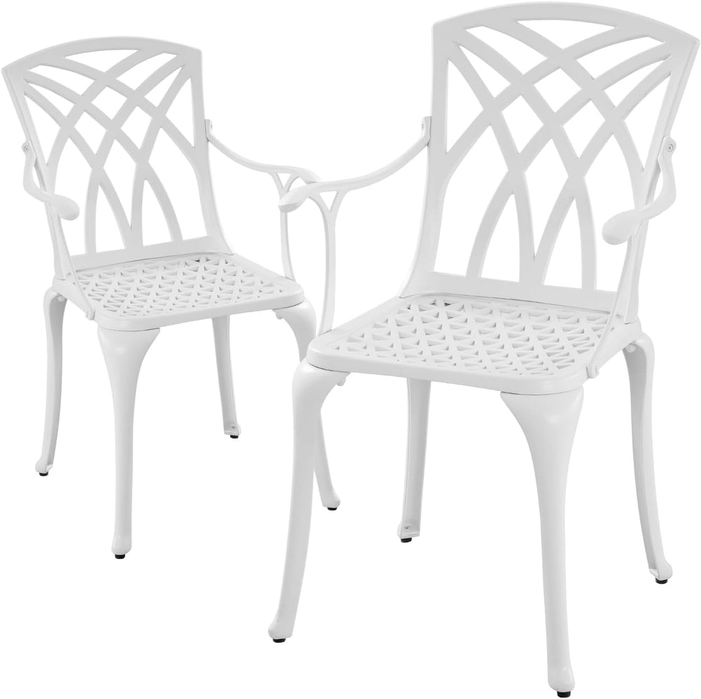 Modern White Cast Aluminum Outdoor Patio Dining Chairs, Set of 2, Ergonomic A...