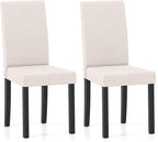 Giantex Upholstered Dining Chair Set of 2, Mid Century Modern Fabric Kitchen Chairs with Rubber Wood Legs, Thick Padded Seat, High Back, Side Armless Chairs for Living Dining Room (Beige)