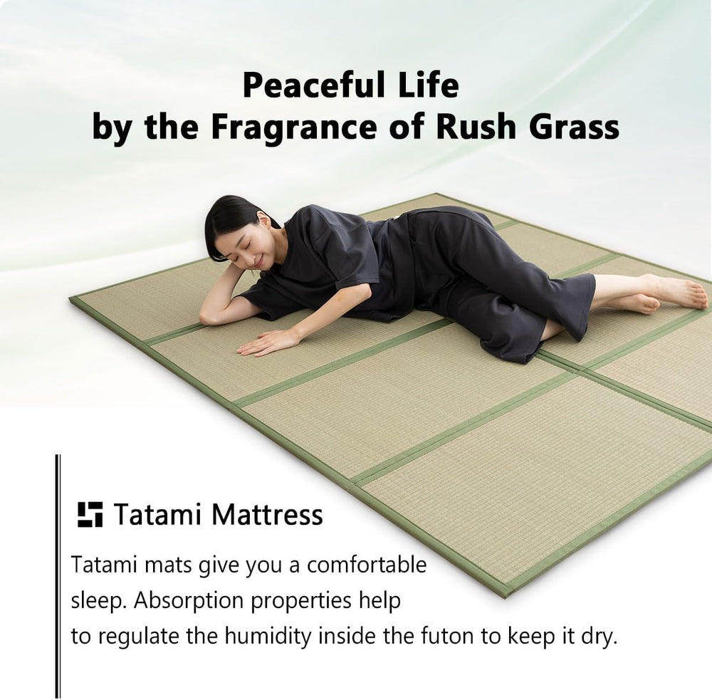 EMOOR Japanese Tatami Mat Twin Natural Rush Grass (Undyed), Foldable Igusa Ma...