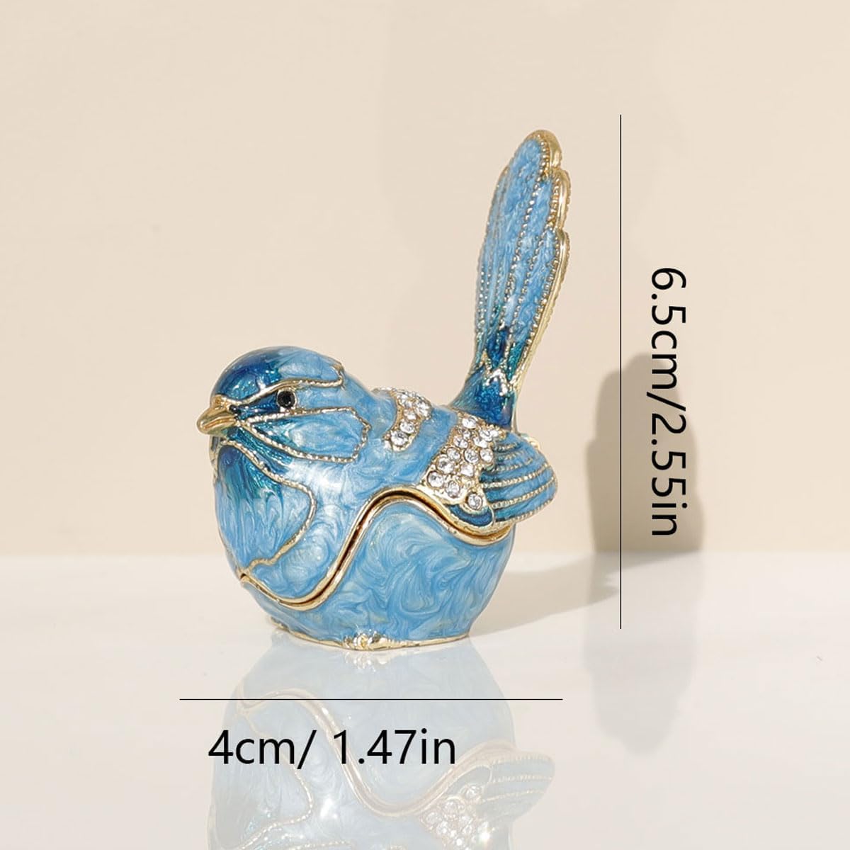 Exquisite Hand - Painted Enamel Blue Bird Trinket Box Hinged Rhinestone - Adorned Mini Jewelry Organizer for Rings & Necklaces, Ideal Classical Home Decor & Collectible Keepsake (Trinket Box-B)