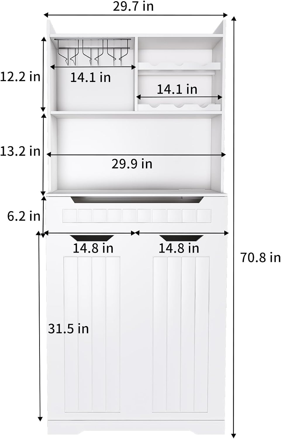 72" Buffet Cabinet with Hutch, Modern Farmhouse Sideboard with 2 Drawers...