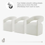 Upholstered Dining Chairs with Removable Casters Barrel Side Armchair with Rollers for Diningroom Bedroom Livingroom Reading Room, Ivory, Set of 2