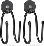 Strong Magnetic Hooks，Heavy Duty Storage Straps Tool Organizer for Extension Cords, Hoses, Cables, Ropes, Drills,Wall Mount for RV and Garage (2 PCS 50 Pounds) (Black-2PCS)