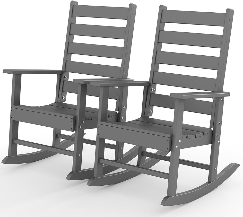 GREENVINES Outdoor Rocking Chairs Set of 2, HDPE Porch Rockers, Grey | Big &a...