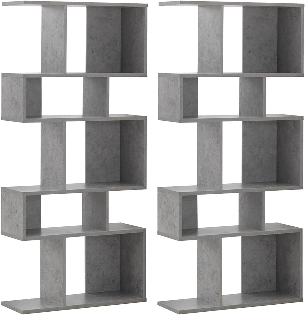 GIANTEX 5-Tier Geometric Bookshelf Set of 2, 70'' Tall Wood Freestand...