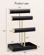 Vlando 3 Tier Bracelet Holder Organizer with Tray - Leather Jewelry Stand Organizer for Women - Jewelry Holder Display for Necklace, Watches, Rings, Earrings, Bangle, Scrunchie - Black