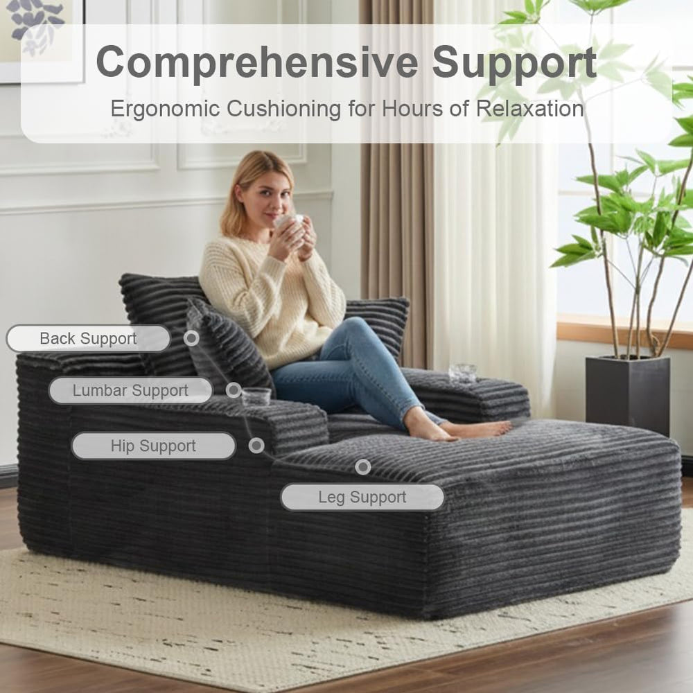 66" Oversized Chaise Lounge Sofa Chair Indoor, Modern Corduroy Single Sl...