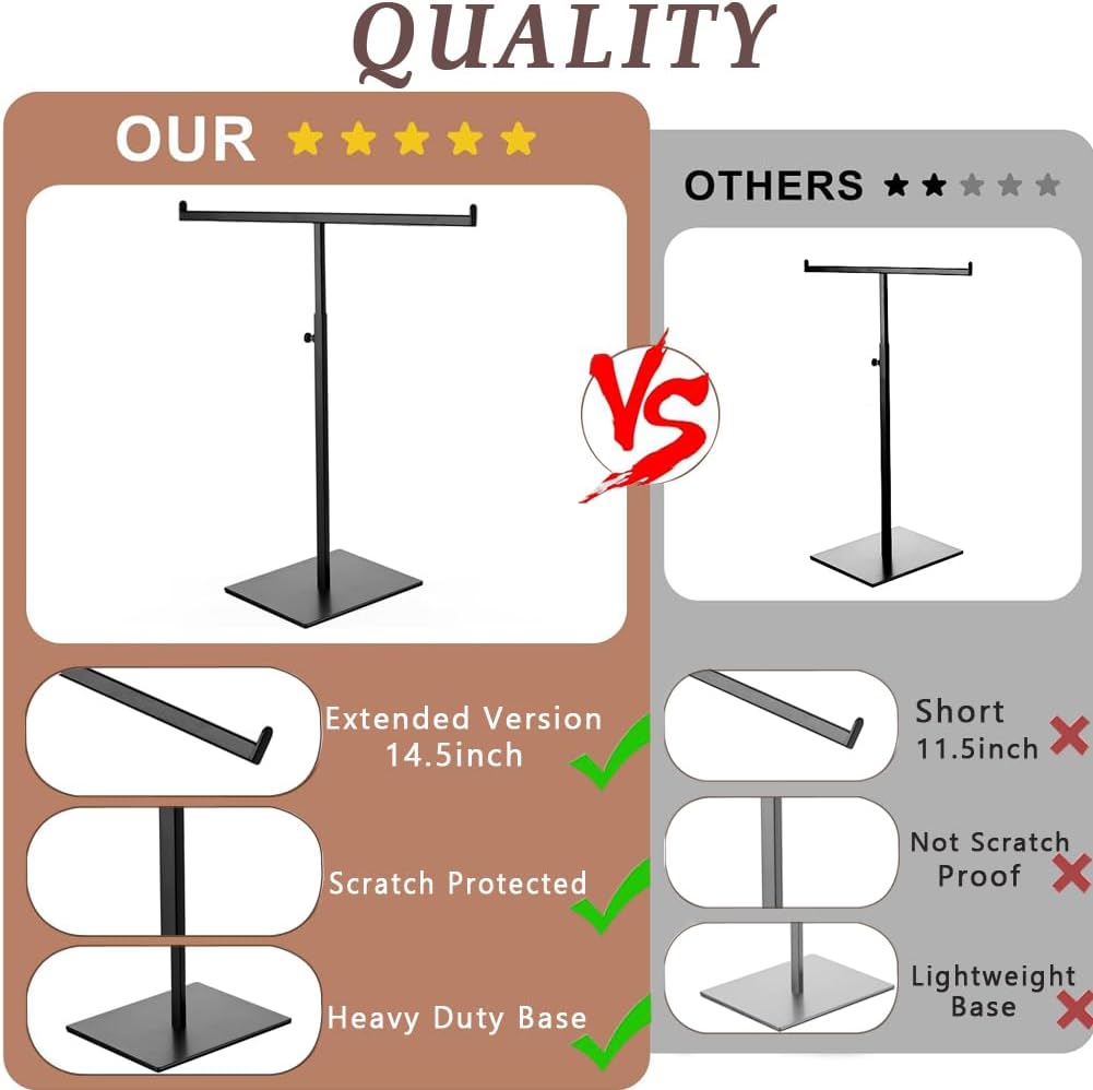 T-shaped metal rack stand,2pcs Adjustable Purse Display Stand Jewelry Towers, Table Hanging Rack, Suitable for Long Necklaces, Scarves, Hanging Ribbons, Jewelry and Handicrafts Display (Black 2pcs)