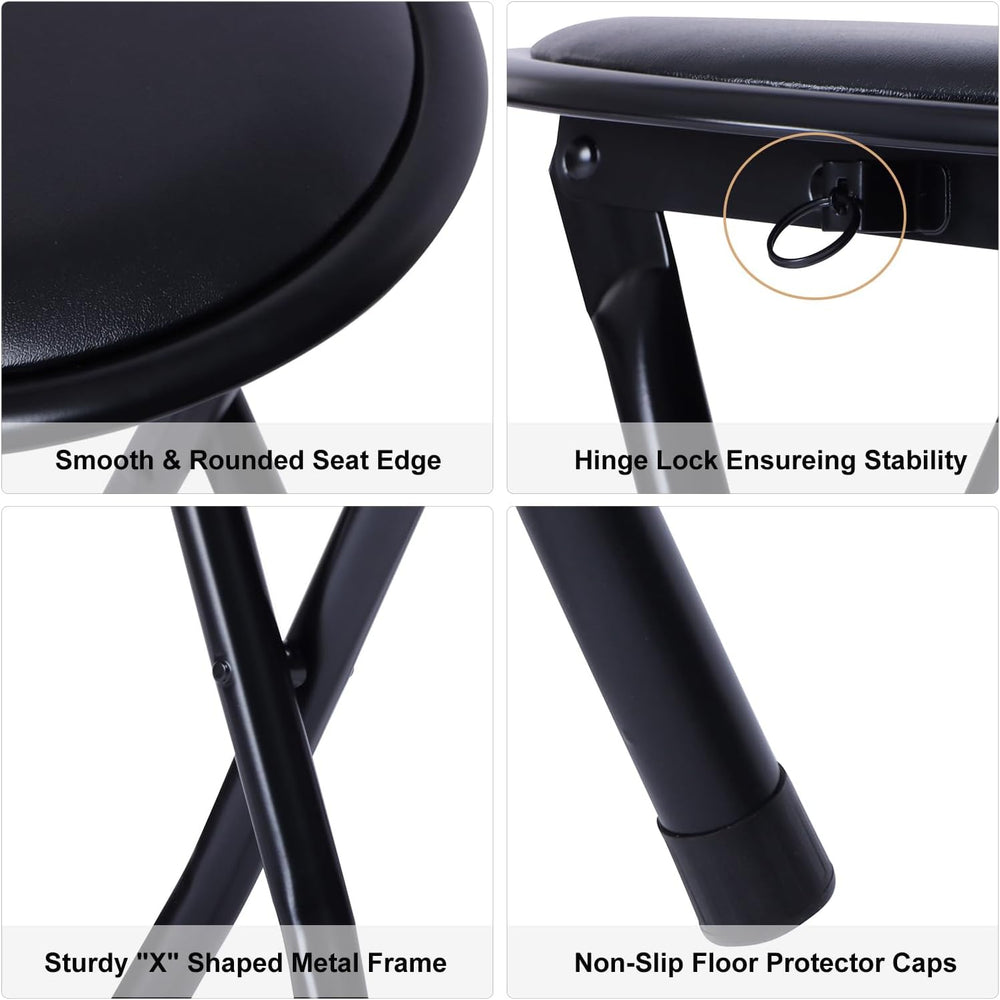 FurnitureR 18" Folding Stool, Portable Round Padded Seat, Backless Colla...