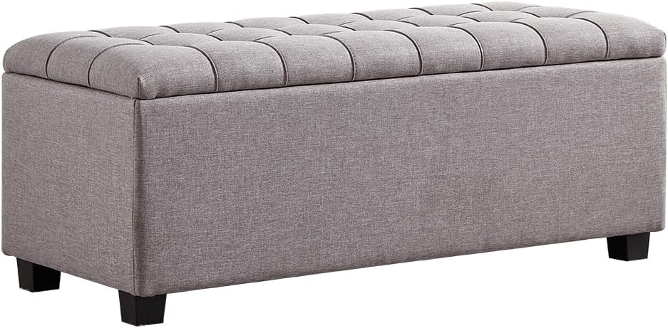 38-inch Grey Fabric Storage Ottoman Bench with Hinged Lid - Long End of Bed B...