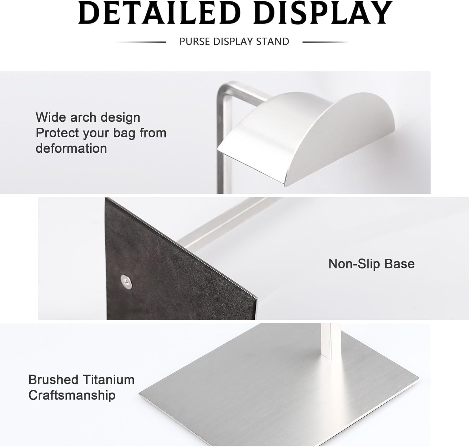 Purse Display Stand Adjustable Height Silver Purse Rack for Handbags Necklaces Scarves Hats & Headphones 14" - 24" Purse Hanger Shelf for Retail Display